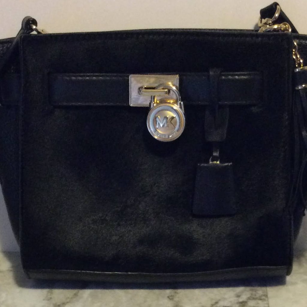 Michael Kors Hamilton Traveler Black Calf Hair Crossbody Bag